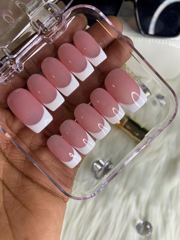 French tip reusable gel press on nails 
